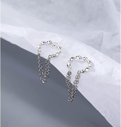 Reffeer Solid 925 Sterling Silver Cuff Earrings Chain Cartilage Wraps for Women Teens Minimalist Cuff Earrings No Piercing in Kuwait