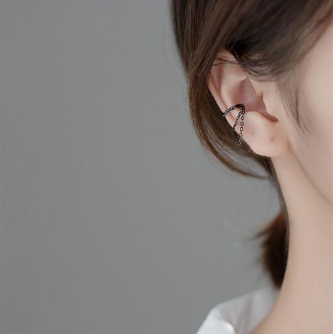 Reffeer Solid 925 Sterling Silver Cuff Earrings Chain Cartilage Wraps for Women Teens Minimalist Cuff Earrings No Piercing in Kuwait