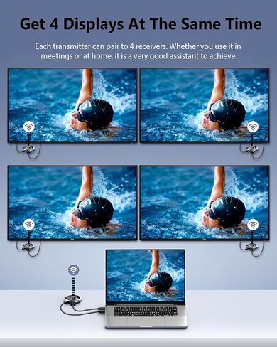 جهاز إرسال HDMI لاسلكي و3 أجهزة استقبال، توسيع متزامن لاسلكيًا لأجهزة تلفزيون متعددة، موسع HDMI 5G 1080P@60HZ، التوصيل والتشغيل - بث صوت الفيديو للكمبيوتر/الكمبيوتر المحمول/أجهزة التلفزيون in Kuwait