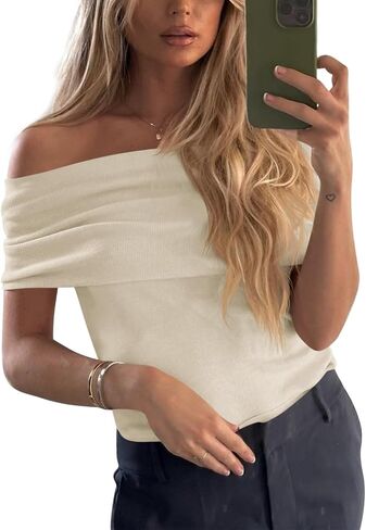 Imily Bela Women's Off The Shoulder Sweaters Casual Knit Sleeveless Summer Y2K Going Out Tops Blouses in Saudi Arabia