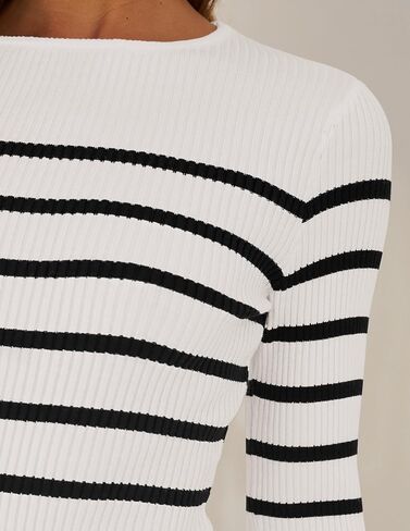 ZESICA Women's Long Sleeve Crewneck Striped Shirts Spring Ribbed Knit Sweater Slim Fitted Casual Basic Tee Tops in Saudi Arabia