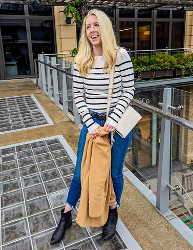 ZESICA Women's Long Sleeve Crewneck Striped Shirts Spring Ribbed Knit Sweater Slim Fitted Casual Basic Tee Tops in Saudi Arabia