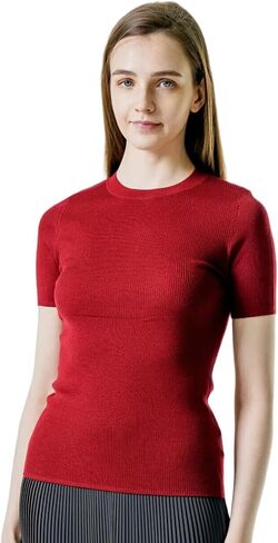 Australian 100% Merino Wool Womens Thermal Base Layer Tops Short Sleeve Crewneck Versatile Trendy for Hiking in Saudi Arabia