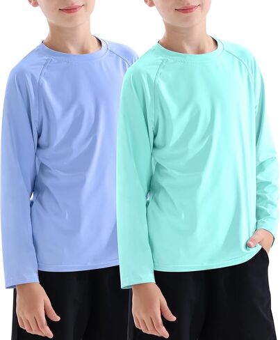 Boys' Rash Guard Long Sleeve Swim Shirt UPF 50+ Sun UV Protection Rashguard Kids Beach Fishing Shirts, 2 Pack in Saudi Arabia