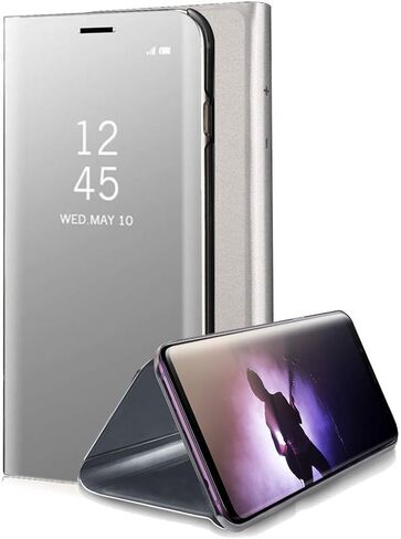 for Samsung Galaxy Note 8 Mirror Case, Plating PC Smart Clear View Window Vertical Flip Stand Cover Full Body Protective Shell with Screen Protector Kickstand for Galaxy Note 8 - Black in Saudi Arabia