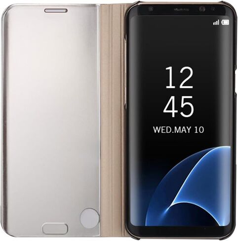 for Samsung Galaxy Note 8 Mirror Case, Plating PC Smart Clear View Window Vertical Flip Stand Cover Full Body Protective Shell with Screen Protector Kickstand for Galaxy Note 8 - Black in Saudi Arabia