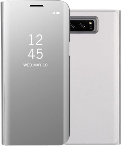 for Samsung Galaxy Note 8 Mirror Case, Plating PC Smart Clear View Window Vertical Flip Stand Cover Full Body Protective Shell with Screen Protector Kickstand for Galaxy Note 8 - Black in Saudi Arabia