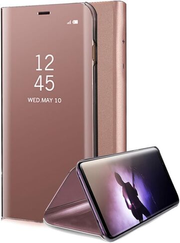 for Samsung Galaxy Note 8 Mirror Case, Plating PC Smart Clear View Window Vertical Flip Stand Cover Full Body Protective Shell with Screen Protector Kickstand for Galaxy Note 8 - Black in Saudi Arabia