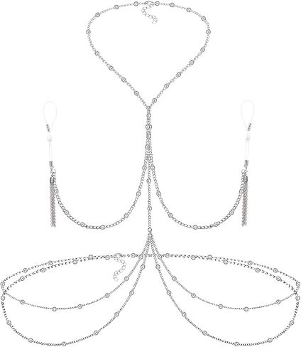 QWALIT Nipple Ring Stainless Steel Non Piercing Nipple Rings Nipplerings with Choker Chain Faux Body Piercing Jewelry for Women in Saudi Arabia