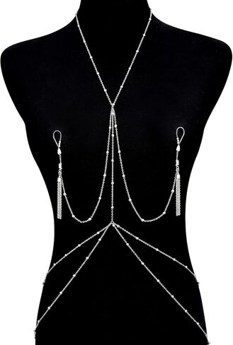 QWALIT Nipple Ring Stainless Steel Non Piercing Nipple Rings Nipplerings with Choker Chain Faux Body Piercing Jewelry for Women in Saudi Arabia