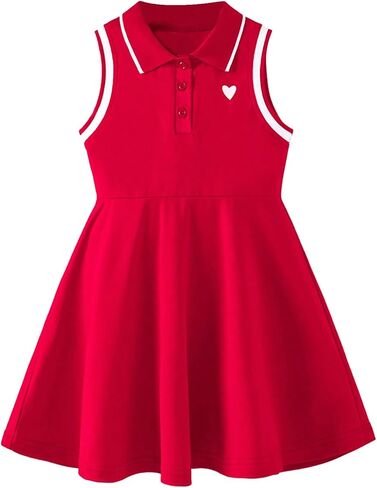 Verdusa Girl's Heart Print Sleeveless Collar Neck Button Front High Waist Flared A Line Dress in Saudi Arabia