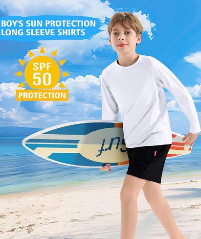 Boys' Rash Guard Long Sleeve Swim Shirt UPF 50+ Sun UV Protection Rashguard Kids Beach Fishing Shirts, 2 Pack in Saudi Arabia