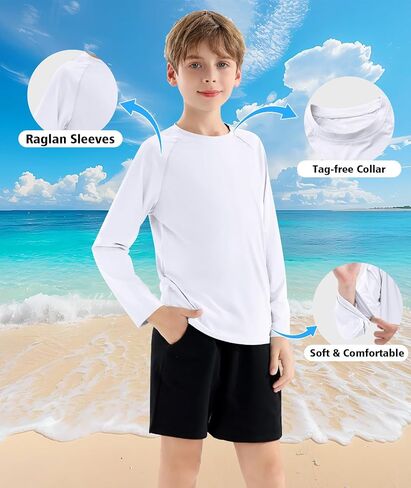 Boys' Rash Guard Long Sleeve Swim Shirt UPF 50+ Sun UV Protection Rashguard Kids Beach Fishing Shirts, 2 Pack in Saudi Arabia