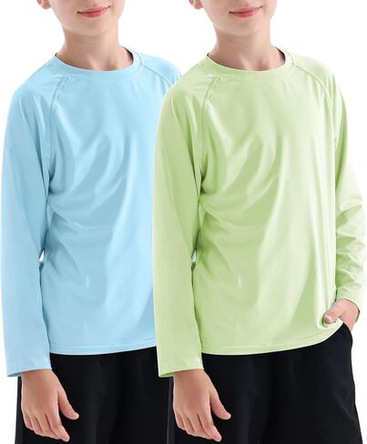 Boys' Rash Guard Long Sleeve Swim Shirt UPF 50+ Sun UV Protection Rashguard Kids Beach Fishing Shirts, 2 Pack in Saudi Arabia