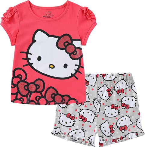 Hello Kitty Sanrio Girls 2 Piece Short Sleeve T-Shirt and Shorts Set for Little and Big Kids in Saudi Arabia