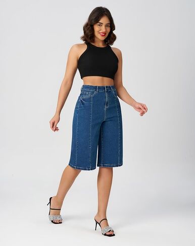 roswear Women's High Waisted Baggy Jean Shorts Stretchy Wide Leg Summer Casual Denim Jean Shorts in Saudi Arabia