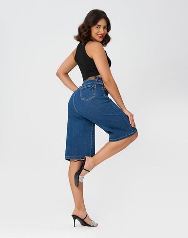 roswear Women's High Waisted Baggy Jean Shorts Stretchy Wide Leg Summer Casual Denim Jean Shorts in Saudi Arabia