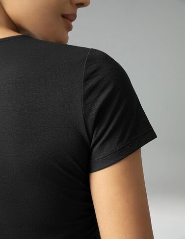 Colorfulkoal Women Short Sleeve Cropped T-Shirts Slim Fitted Basic Tees Crew Neck Ruched Casual Workout Top in Kuwait