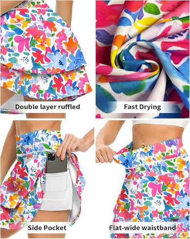 WOWENY Women's Athletic Pleated Tennis Skirt Ladies Active Layered Skort with Pocket Running Golf Skirt with Ruffle in Saudi Arabia