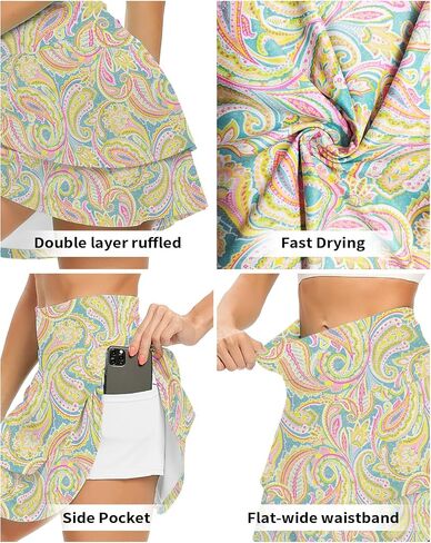 WOWENY Women's Athletic Pleated Tennis Skirt Ladies Active Layered Skort with Pocket Running Golf Skirt with Ruffle in Saudi Arabia