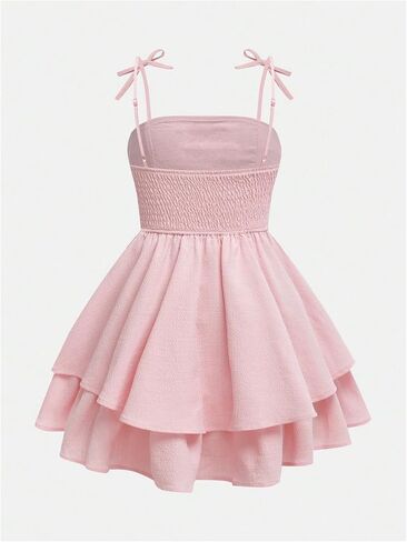 Girl's Floral Cami Dress Ruched Sleeveless Pink Layered Ruffle Kawaii Short Floral Summer Dresses in Saudi Arabia