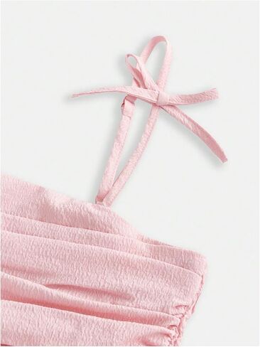 Girl's Floral Cami Dress Ruched Sleeveless Pink Layered Ruffle Kawaii Short Floral Summer Dresses in Saudi Arabia