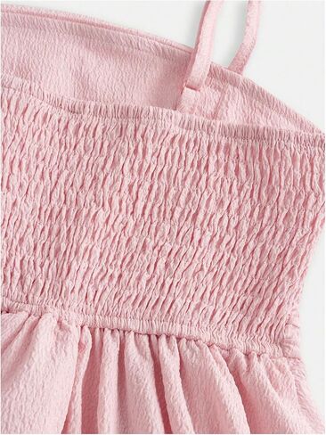 Girl's Floral Cami Dress Ruched Sleeveless Pink Layered Ruffle Kawaii Short Floral Summer Dresses in Saudi Arabia