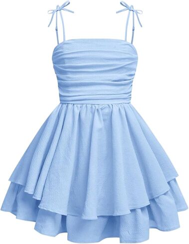 Girl's Floral Cami Dress Ruched Sleeveless Pink Layered Ruffle Kawaii Short Floral Summer Dresses in Saudi Arabia