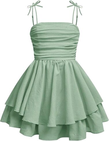 Girl's Floral Cami Dress Ruched Sleeveless Pink Layered Ruffle Kawaii Short Floral Summer Dresses in Saudi Arabia