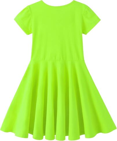 Noomelfish Girls Short Puff Sleeve Dress Summer Casual Knit Swing Twirl Skater Dresses with Pockets (2-12 Years) in Kuwait