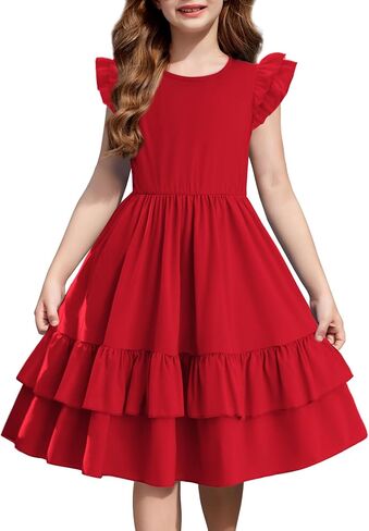 Arshiner Girls Dress Tween Boho Flutter Sleeve Tiered A Line Summer Dresses with Pockets in Saudi Arabia
