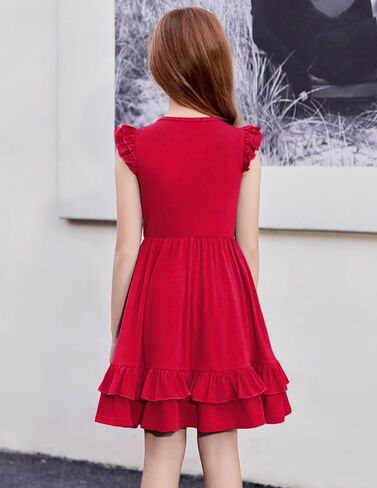 Arshiner Girls Dress Tween Boho Flutter Sleeve Tiered A Line Summer Dresses with Pockets in Saudi Arabia