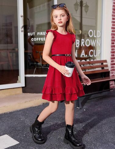 Arshiner Girls Dress Tween Boho Flutter Sleeve Tiered A Line Summer Dresses with Pockets in Saudi Arabia
