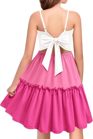Arshiner Girls Tie Back Dress Spaghetti Strap Ruffle Hem Casual Summer Beach Sundress with Pockets in Kuwait