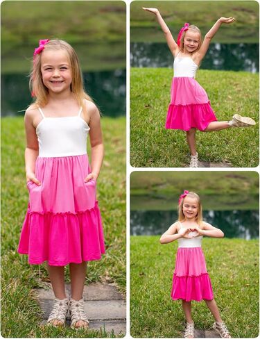 Arshiner Girls Tie Back Dress Spaghetti Strap Ruffle Hem Casual Summer Beach Sundress with Pockets in Kuwait