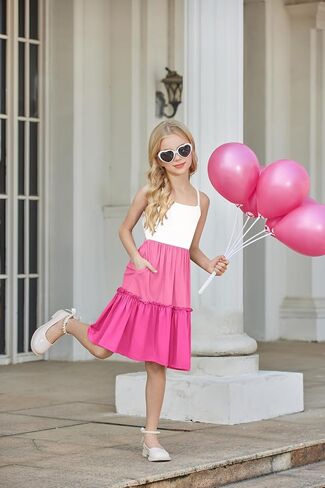 Arshiner Girls Tie Back Dress Spaghetti Strap Ruffle Hem Casual Summer Beach Sundress with Pockets in Kuwait