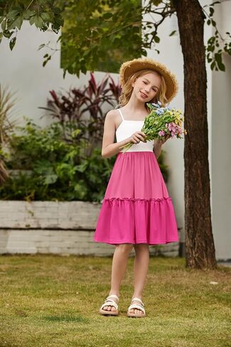Arshiner Girls Tie Back Dress Spaghetti Strap Ruffle Hem Casual Summer Beach Sundress with Pockets in Kuwait