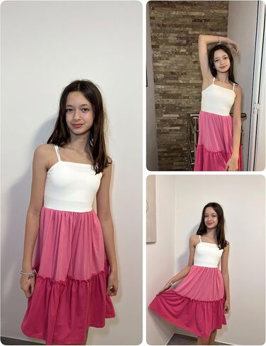 Arshiner Girls Tie Back Dress Spaghetti Strap Ruffle Hem Casual Summer Beach Sundress with Pockets in Kuwait