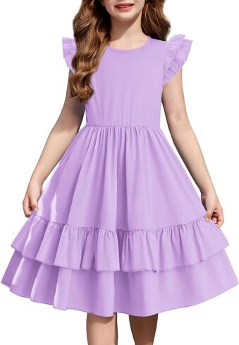 Arshiner Girls Dress Tween Boho Flutter Sleeve Tiered A Line Summer Dresses with Pockets in Saudi Arabia