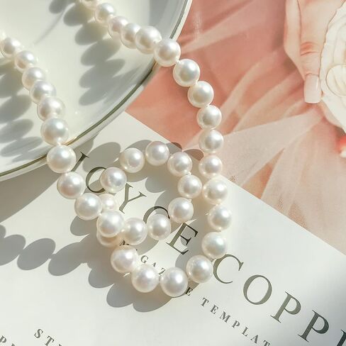 Freshwater Cultured Pearl Set Jewelry for Women Includes Pearl Bracelet, Stud Earrings and Drop Dangle Earrings High Luster AAA Quality Genuine 8.0-9.0 mm Round White Pearl Strand Necklace Set Gift for Mother Granddaughter in Kuwait