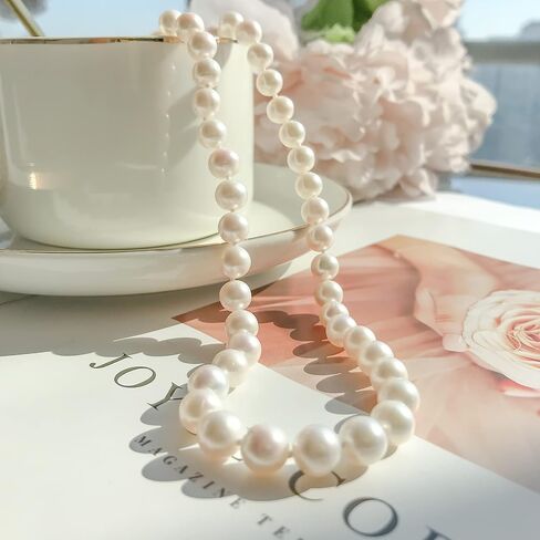 Freshwater Cultured Pearl Set Jewelry for Women Includes Pearl Bracelet, Stud Earrings and Drop Dangle Earrings High Luster AAA Quality Genuine 8.0-9.0 mm Round White Pearl Strand Necklace Set Gift for Mother Granddaughter in Kuwait