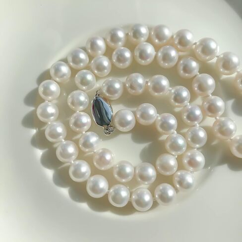 Freshwater Cultured Pearl Set Jewelry for Women Includes Pearl Bracelet, Stud Earrings and Drop Dangle Earrings High Luster AAA Quality Genuine 8.0-9.0 mm Round White Pearl Strand Necklace Set Gift for Mother Granddaughter in Kuwait