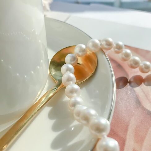 Freshwater Cultured Pearl Set Jewelry for Women Includes Pearl Bracelet, Stud Earrings and Drop Dangle Earrings High Luster AAA Quality Genuine 8.0-9.0 mm Round White Pearl Strand Necklace Set Gift for Mother Granddaughter in Kuwait