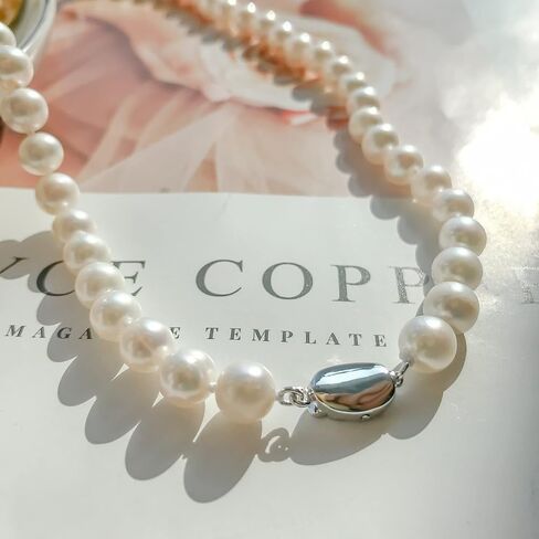 Freshwater Cultured Pearl Set Jewelry for Women Includes Pearl Bracelet, Stud Earrings and Drop Dangle Earrings High Luster AAA Quality Genuine 8.0-9.0 mm Round White Pearl Strand Necklace Set Gift for Mother Granddaughter in Kuwait