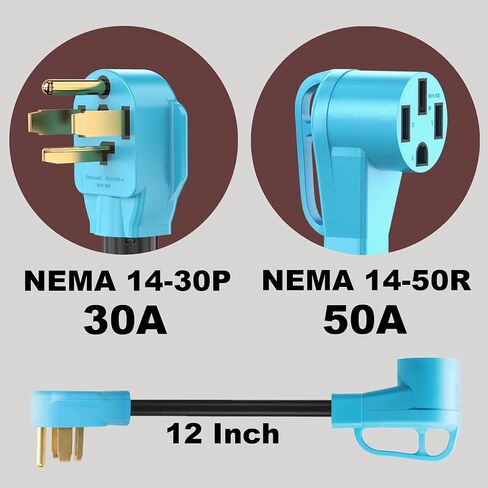 CircleCord 4 Prong NEMA 14-30P to 14-50R EV Charger Adapter Cord Compatible with Tesla Model 3/S/X/Y, 30 Amp Dryer to 50 Amp EV for Leave 2 Charging, ETL Listed in Saudi Arabia