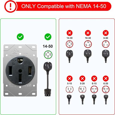 CircleCord 4 Prong NEMA 14-30P to 14-50R EV Charger Adapter Cord Compatible with Tesla Model 3/S/X/Y, 30 Amp Dryer to 50 Amp EV for Leave 2 Charging, ETL Listed in Saudi Arabia