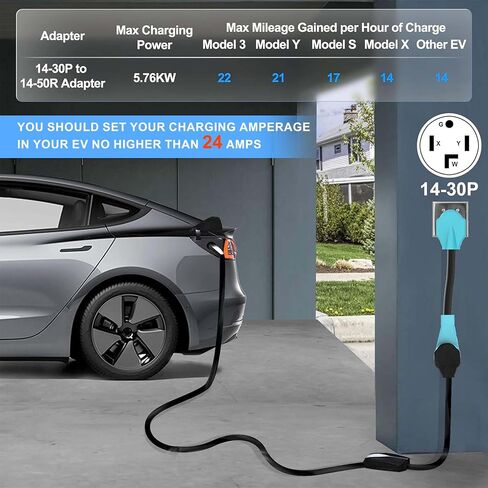 CircleCord 4 Prong NEMA 14-30P to 14-50R EV Charger Adapter Cord Compatible with Tesla Model 3/S/X/Y, 30 Amp Dryer to 50 Amp EV for Leave 2 Charging, ETL Listed in Saudi Arabia
