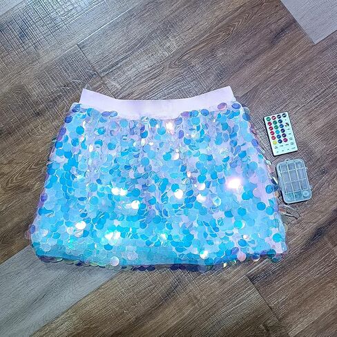 LED Light up Skirt with Sequin Flash Sparkly Short Skirt Led Rave Costume Festival Outfits Great for Parties Halloween in Kuwait