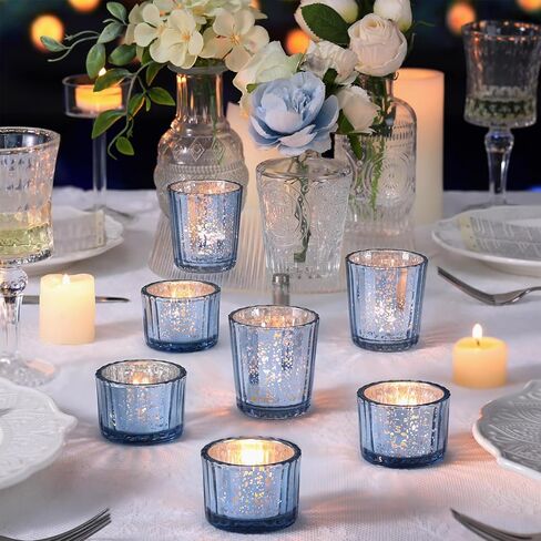 8pcs Assorted Ribbed Gold Votive Candle Holders for Wedding Centerpiece, Mercury Tea Light Candle Holders, Gold Glass Candle Holder for Table Centerpiece, Wedding, Home and Party Decorations in Kuwait