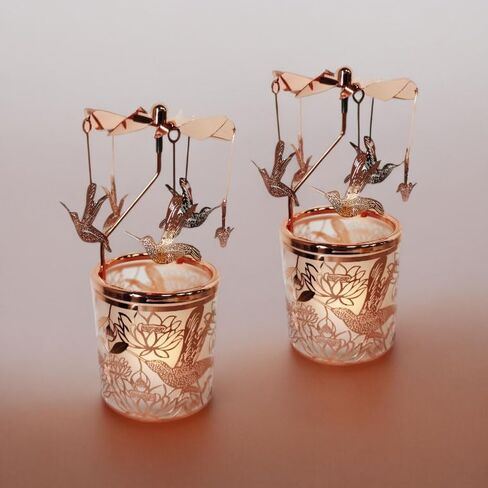 Rotary Candle Holder Spinning Tea Light Candleholder Carousel Candlestick Holder for Mothers and Children Festival Gift (Rose Gold Hummingbird) in Kuwait